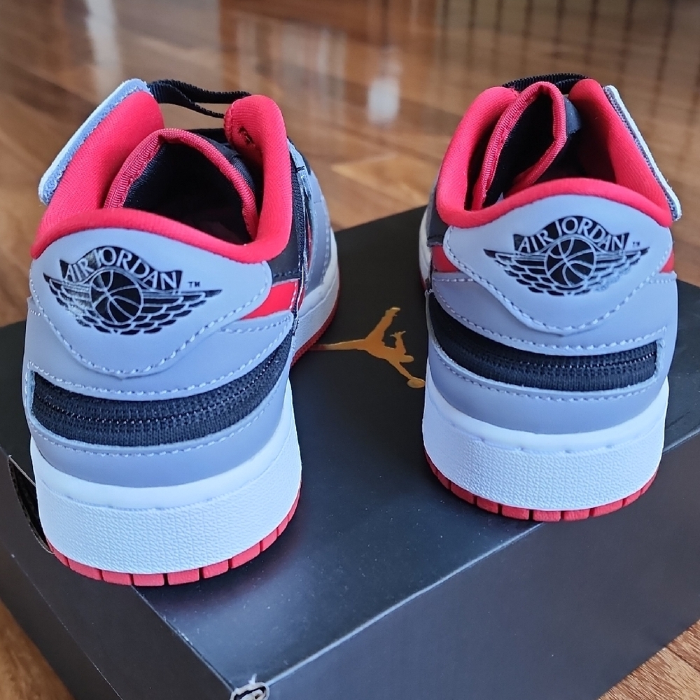 NIKE Air JORDAN Low FLYEASE Zipper Gray, Black & Red Sneakers NEW IN BOX - Picture 4 of 12